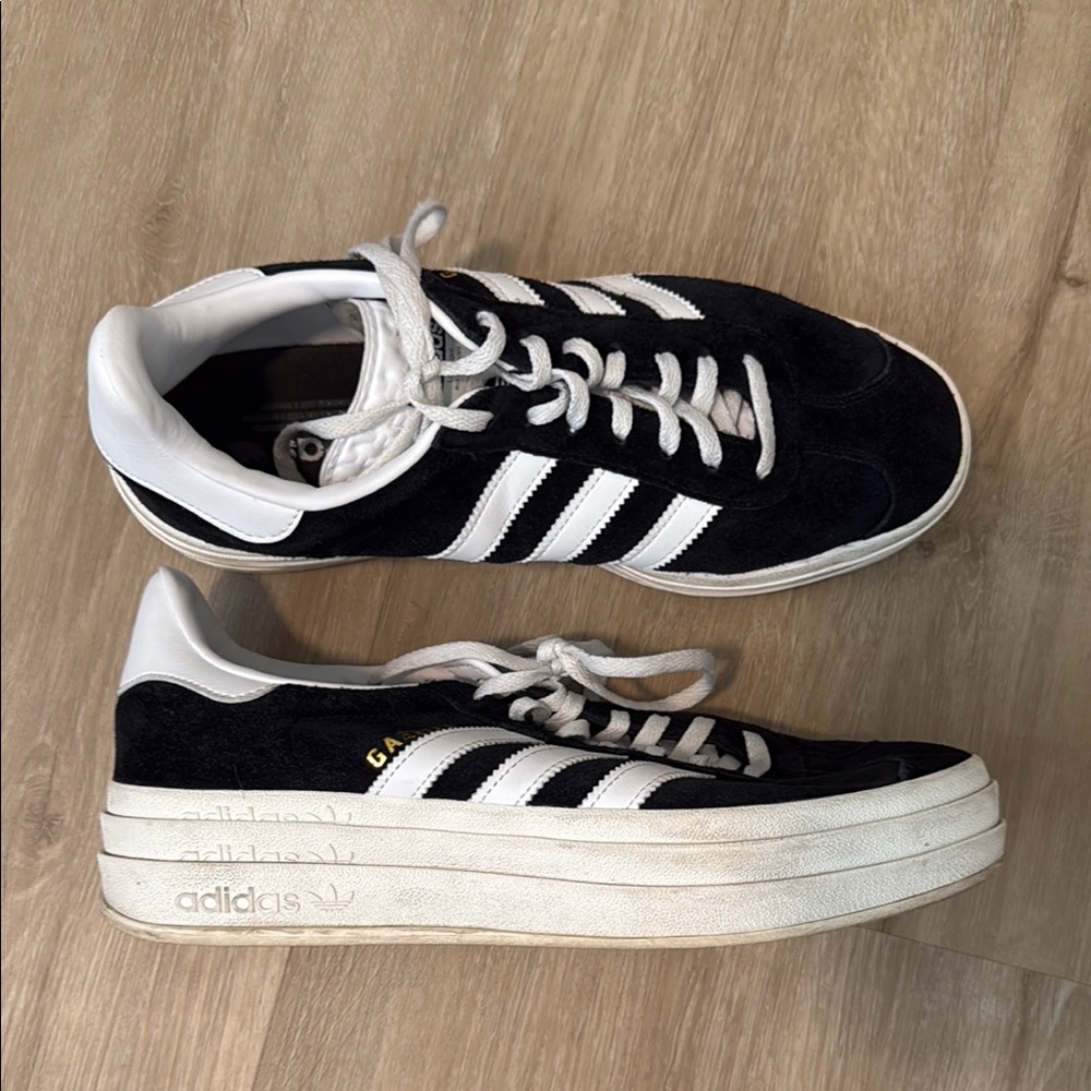 Adidas Black and White Classic Platform Gazelle Sneakers